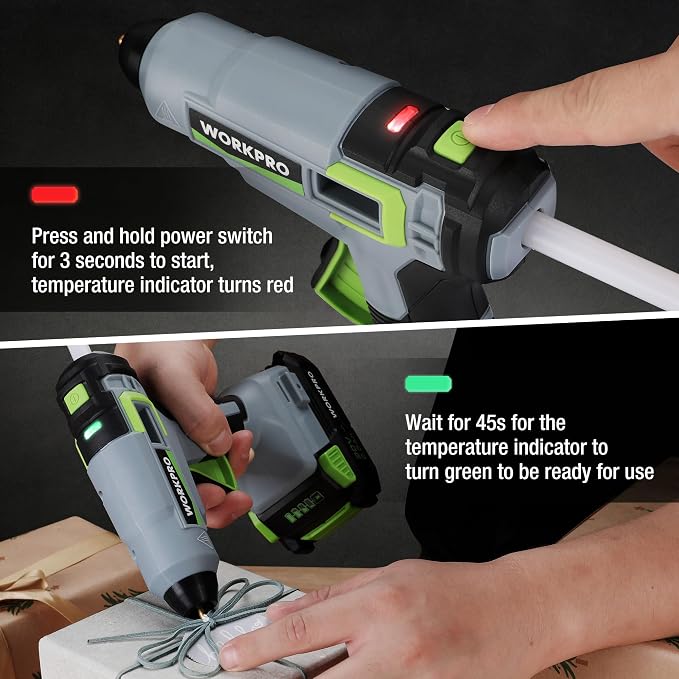 WORKPRO 20V Cordless Hot Melt Glue Gun Kit, 2.0 Ah Li-ion Battery Powered