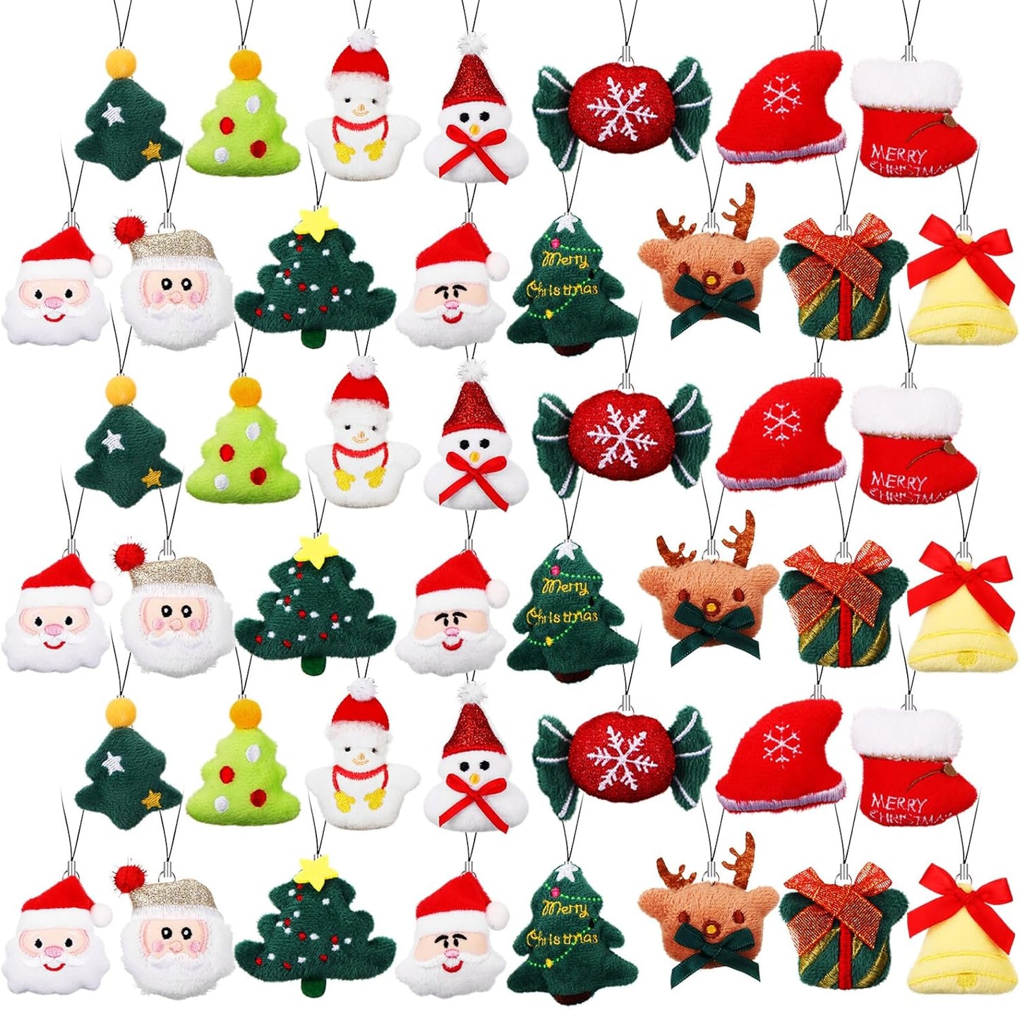 Libima 60 Pcs Christmas Mini Stuffed Animals Christmas Plush Keychain Santa Claus Tree Santa Hat Elk Bells Snowmen Hanging Plush Toys for Carnival Birthday Classroom Prizes Stocking Stuffer