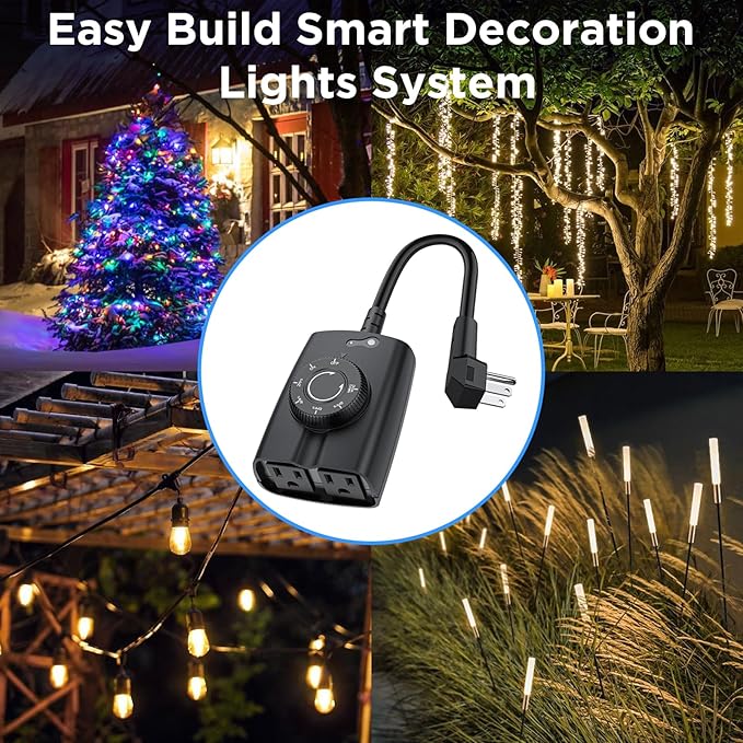 G-ELEK Outdoor Timer Outlet Waterproof, 24 Hour Outdoor Light Timer, Timers for Electrical Outlets, Ideal for Pool Pump, Christmas Lights, Heavy Duty, Grounded Outlets (Dusk to Dawn Sensor, 2 Pack)