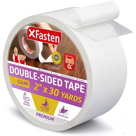 XFasten Double Sided Tape Clear, 2-Inch by 30-Yards, Ideal as a Gift Wrap Tape
