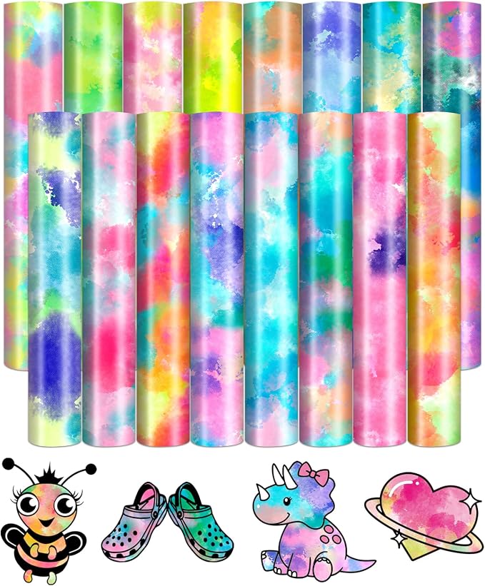 HTVSTD Tie Dye HTV Heat Transfer Vinyl 16 Sheets 12×10in Iron on Vinyl |