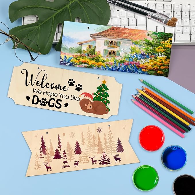 15 Pieces Unfinished Hanging Wood Sign Rectangle Blank Hanging Decorative Wood
