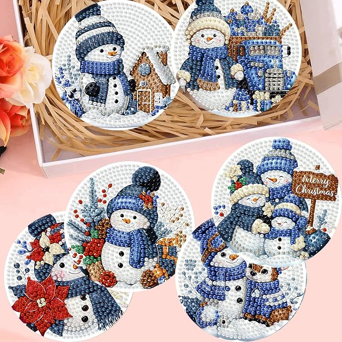 8 Pack Diamond Art Coasters, Christmas Snowman Diamond Painting Coasters |