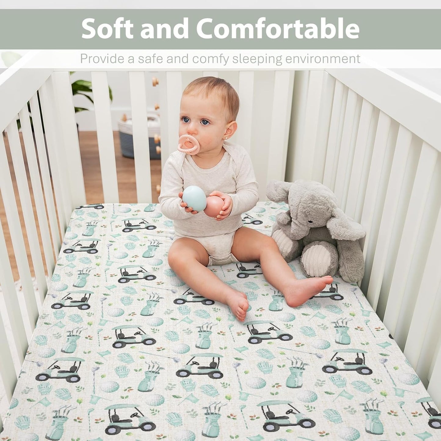 Golf Baby Crib Sheets for Boy Girl 28"x52" Sports Golfing Soft Stretchy Fitted Crib Mattress Cover Golf Lovers Gift Nursery Baby Sheet for Standard Crib and Toddler Bed Mattress Green
