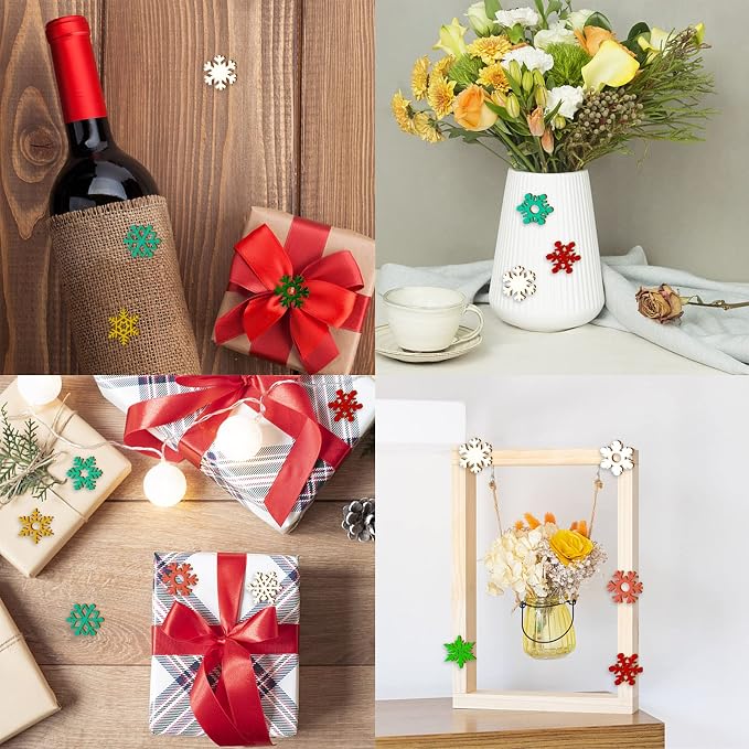 200 Pcs Unfinished Wooden Snowflake Ornament DIY Wood Snowflakes Cutouts Blank