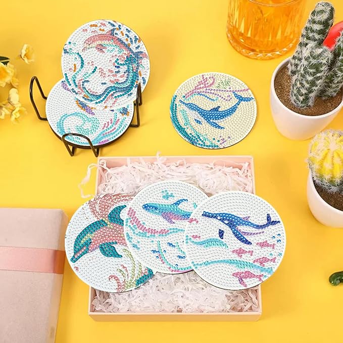 EWJRNSF 10 PCS Diamond Art Coasters Kit, Small Diamond Painting Coasters