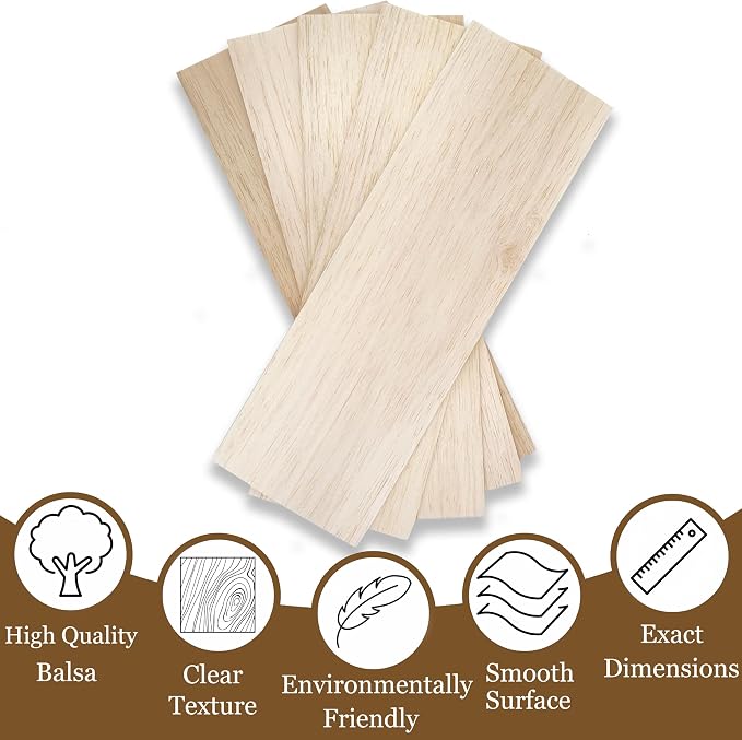 Balsa Wood Sheet 1/8" Inch Thick 12" x 4" Wooden Board