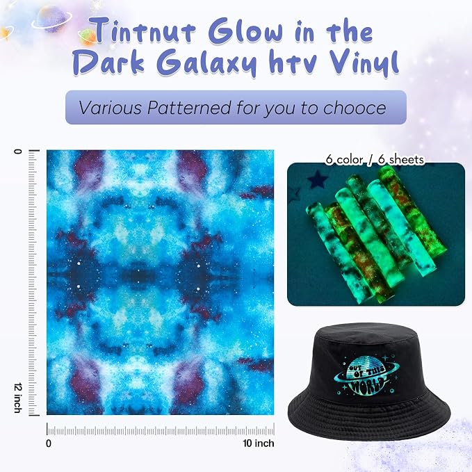 Tintnut Galaxy Glow in the Dark HTV Vinyl, stretch washable, suitable