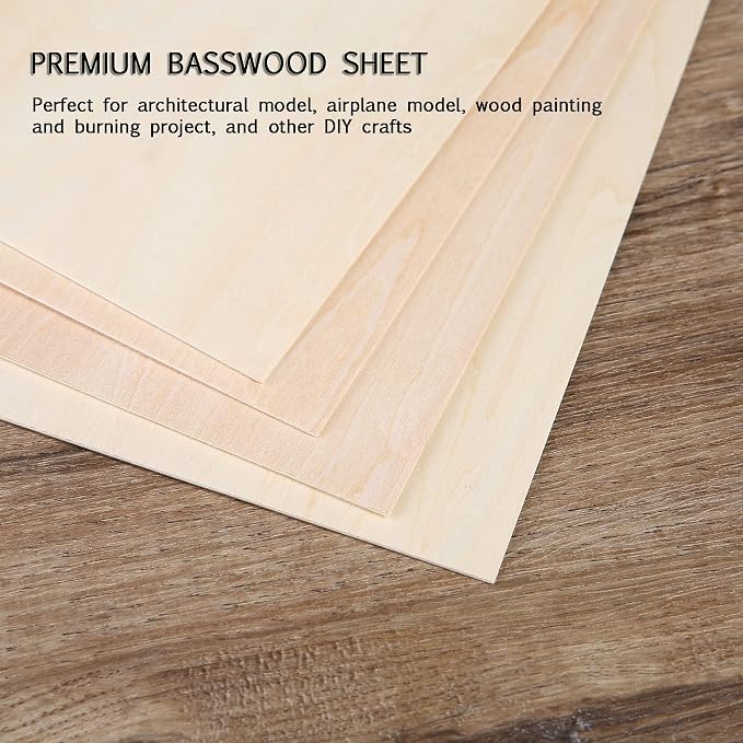 20 Pieces Basswood Sheet, 1/16 x 12 x 8 Inch Thin Plywood Wood Sheets