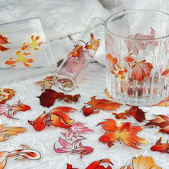 50Pcs Gold Fish Stickers for Scrapbooking Journaling Junk Journal Scrapbook