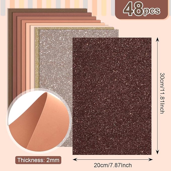 Feifeiya 48 Pack Glitter Foam Sheets Craft, 8 x 12 Inch Assorted Colors