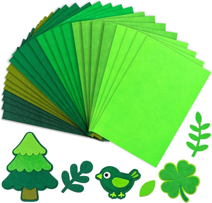 24 Pcs Green Felt Fabric Sheets, 8 Inch X 12 Inch 1mm Craft Felt, Felt Sheets