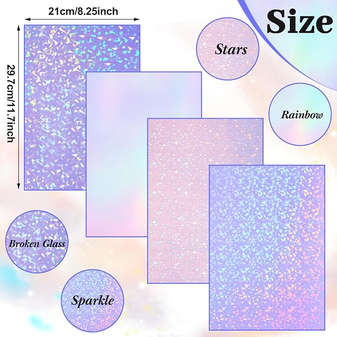 Nezyo 60 Sheet Holographic Laminate Sheet Clear Glitter A4 Size Vinyl Sticker