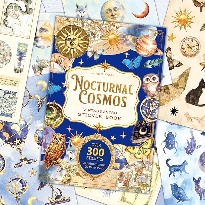 Vintage Astrology Sticker Book & Scrapbook Paper Pad, 40 Inner Pages