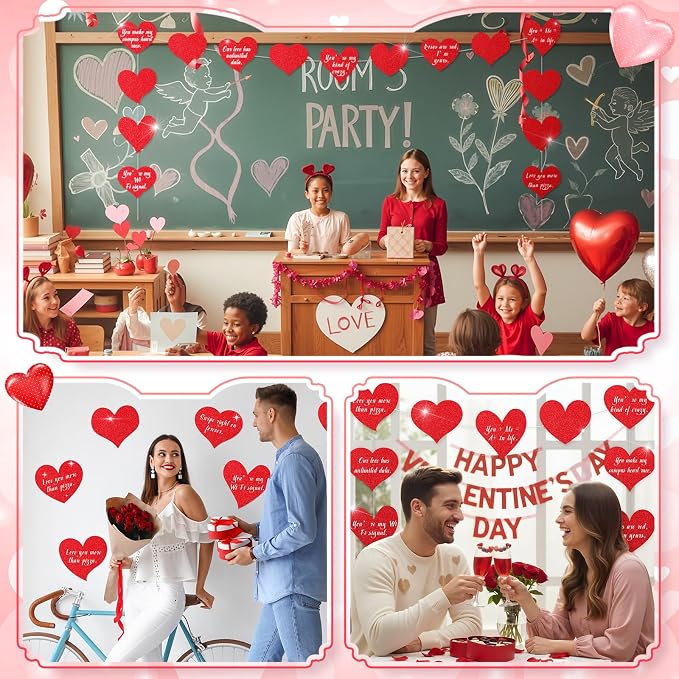 TaoBary 24 Pcs 7.08 Inch Valentine's Day Glitter Heart Cutouts Large Red Paper