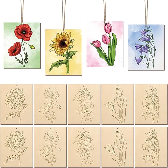 COCHIE 10 Pieces Large Flowers Unfinished Wood Crafts to Paint