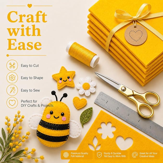 Mustard Gold Large Felt Fabric 36" x 36", 1mm Stiff Felt Sheet, Nonwoven Fabric