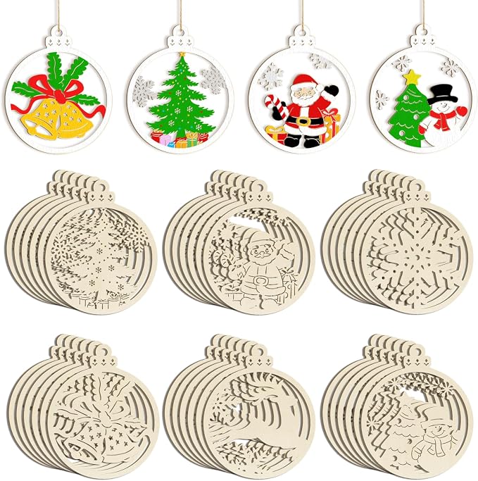 36PCS Wooden Hollow Christmas Ornaments