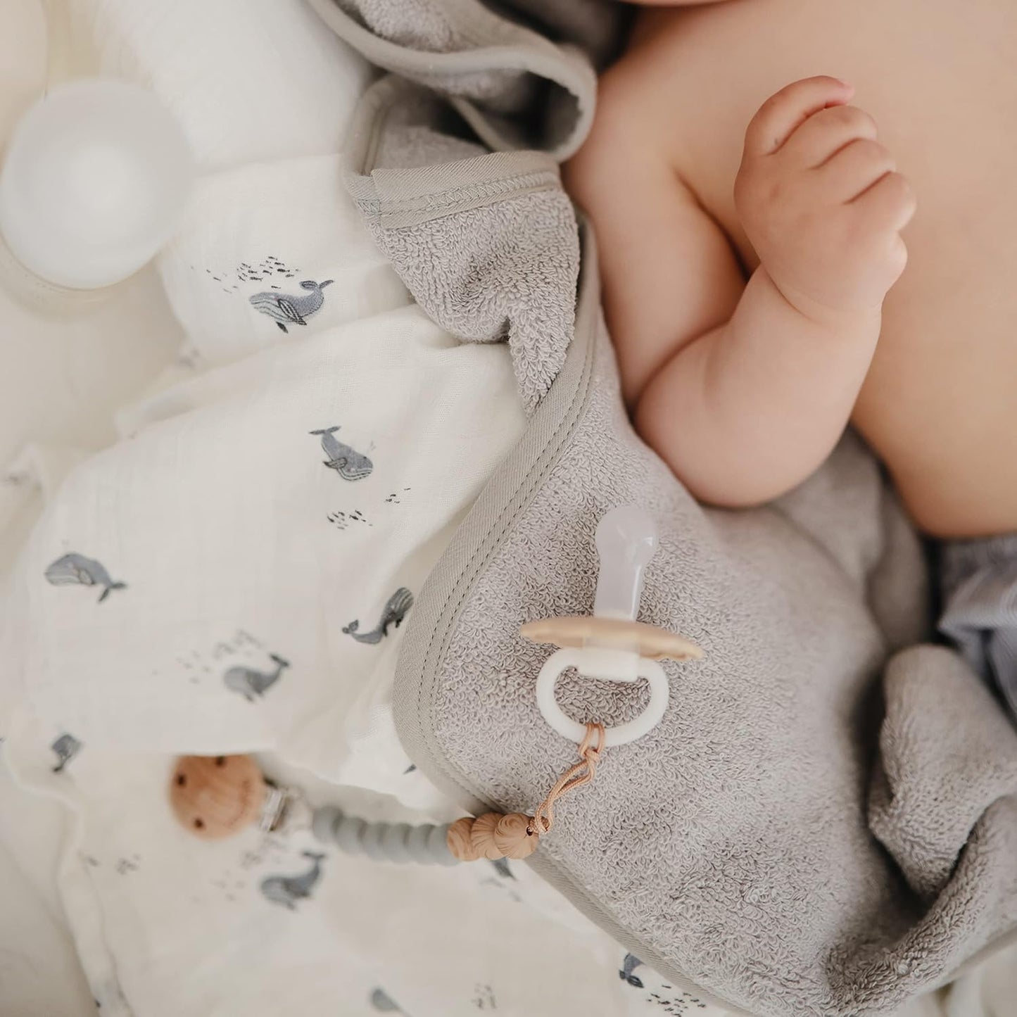 FRIGG Daisy Night SilkySoft Silicone Baby Pacifier | Made in Denmark | BPA-Free (French Gray/Croissant, 0-6 Months)