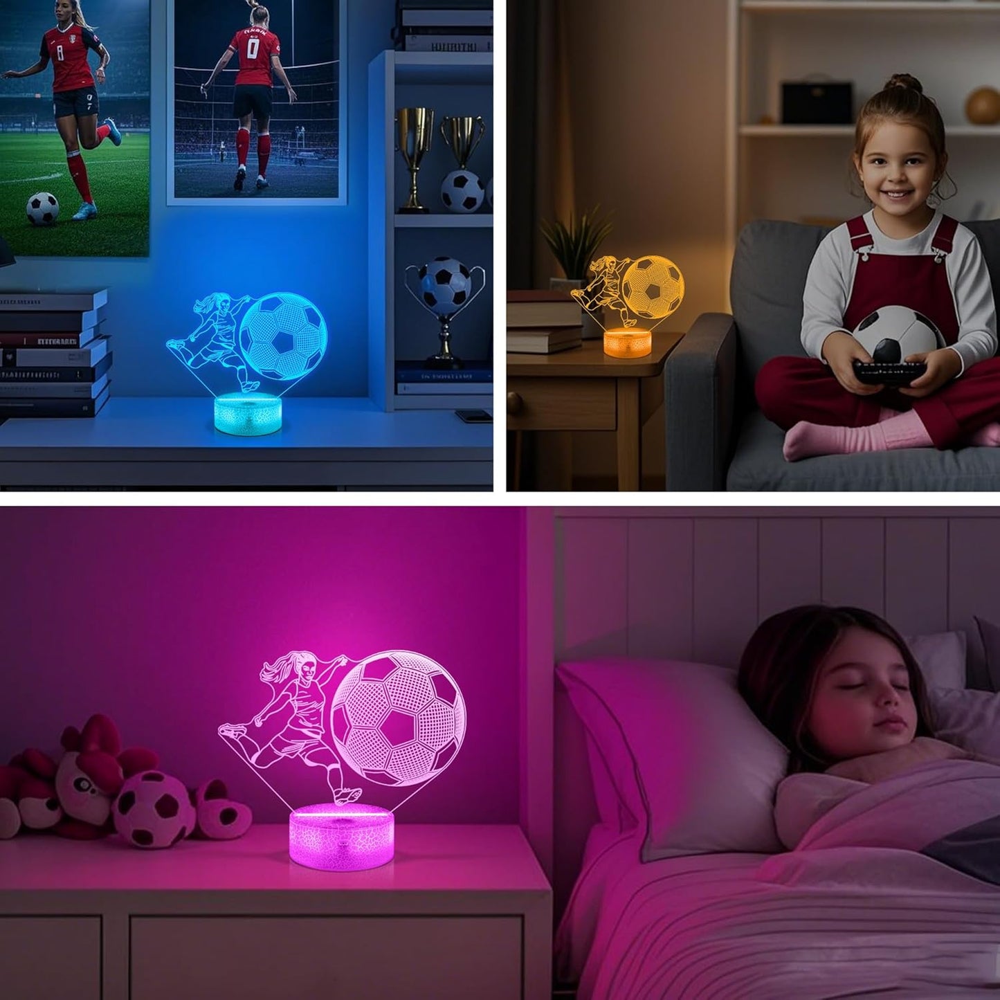 Soccer Gifts for Girls Bedroom Decor,Light Up Soccer 3D Illusion Lamp Night Light with 16 Colors Remote,Football Accessories Birthday Xmas Gifts for Best Friends Sister Daughter Sports Fan Lover
