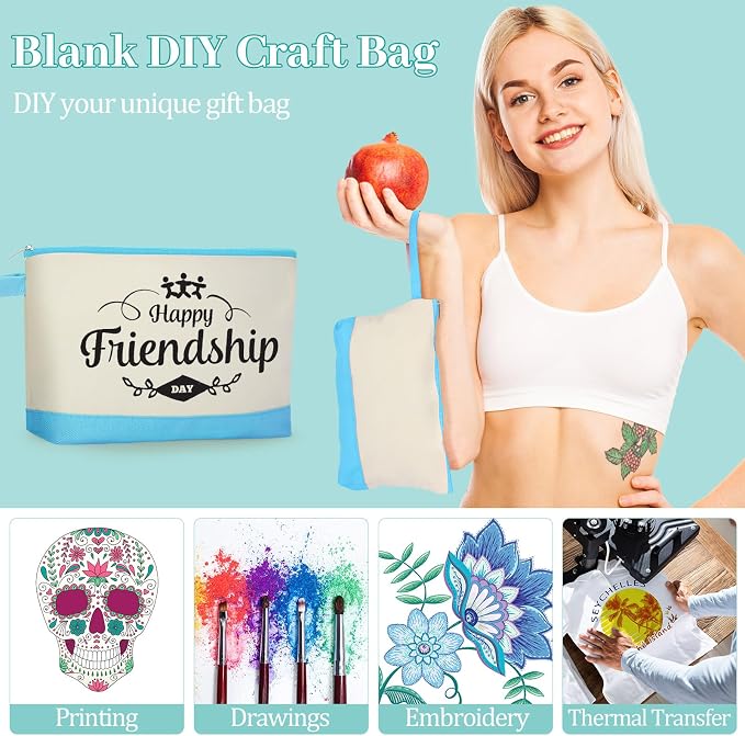 Silkfly 15 Pcs Cotton Canvas Makeup Bags Cosmetic Zipper Bags 10.2 x 5.5 x 2''