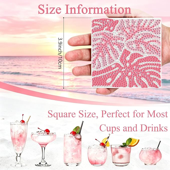 Gemozaic 8PCS Flowers Diamond Art Coasters Kits, Simple Floral Diamond Painting
