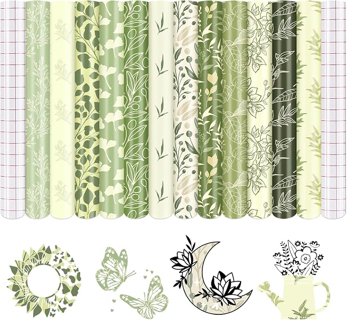 Sage Green Boho Permanent Adhesive Vinyl 12 Sheets 12'' x 10'' | Greenery Water