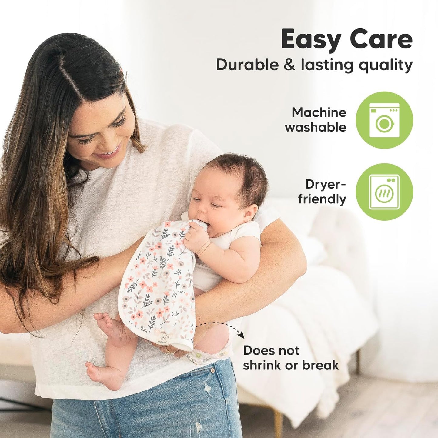 5-Pack Muslin Burp Cloths Baby Boy, Girl - Very Absorbent Baby Burp Cloth Rags, 8-Layers Viscose Derived from Bamboo Cotton Muslin Towel, Super Soft Spit Up Rags, No Shrink Washcloths (Sweet Charm)