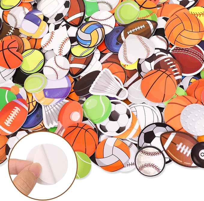 300Pcs Sports Foam Stickers Assorted Sport Ball Basketball Football Baseball