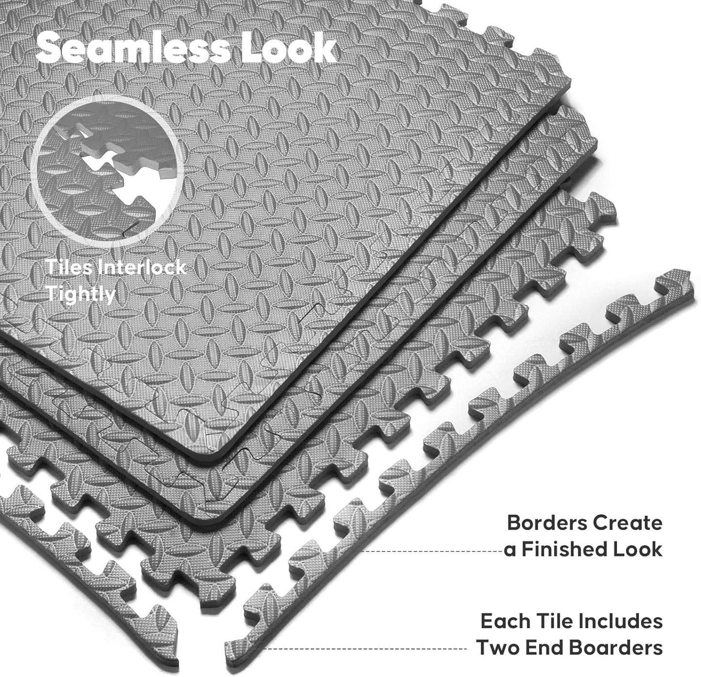 Home Gym Mat, Puzzle Exercise Mat, EVA Interlocking Foam Floor Tiles for Home Workout Equipment and Kids' Play Areas - Grey, 24 in x 24 in x ½ in - 16 Tiles (Grey, 16 Pack, 64 SQ FT)