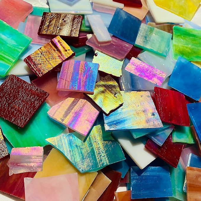 Iridescent Mosaic Glass Pieces Stained Glass Sheet Scraps