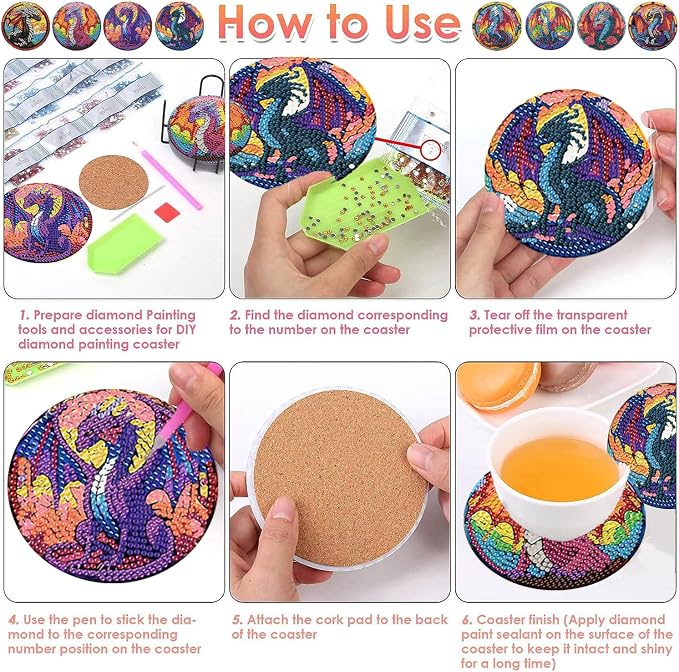 ijbnhd 8 PCS Diamond Art Coasters Kits