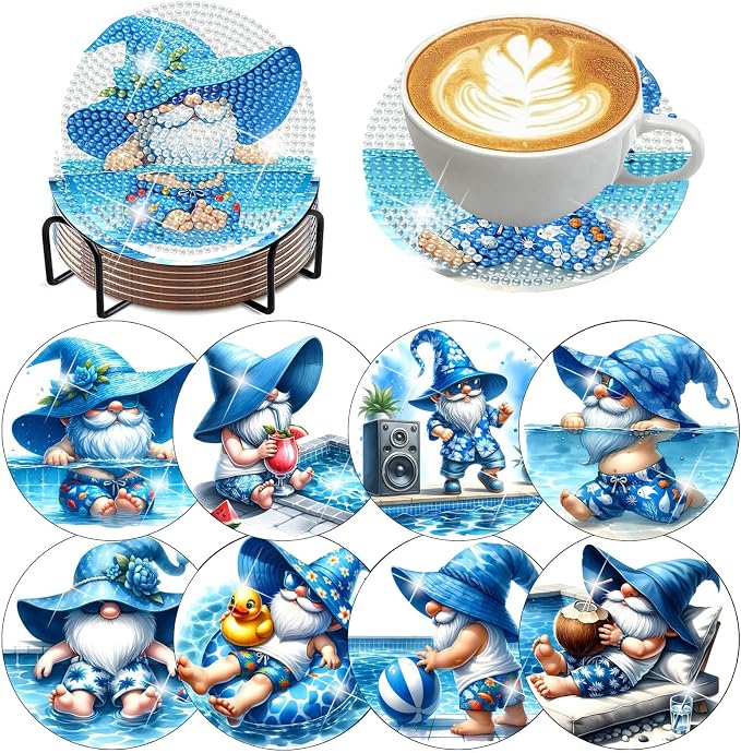8 Pack Gnome Diamond Art Coasters Kits