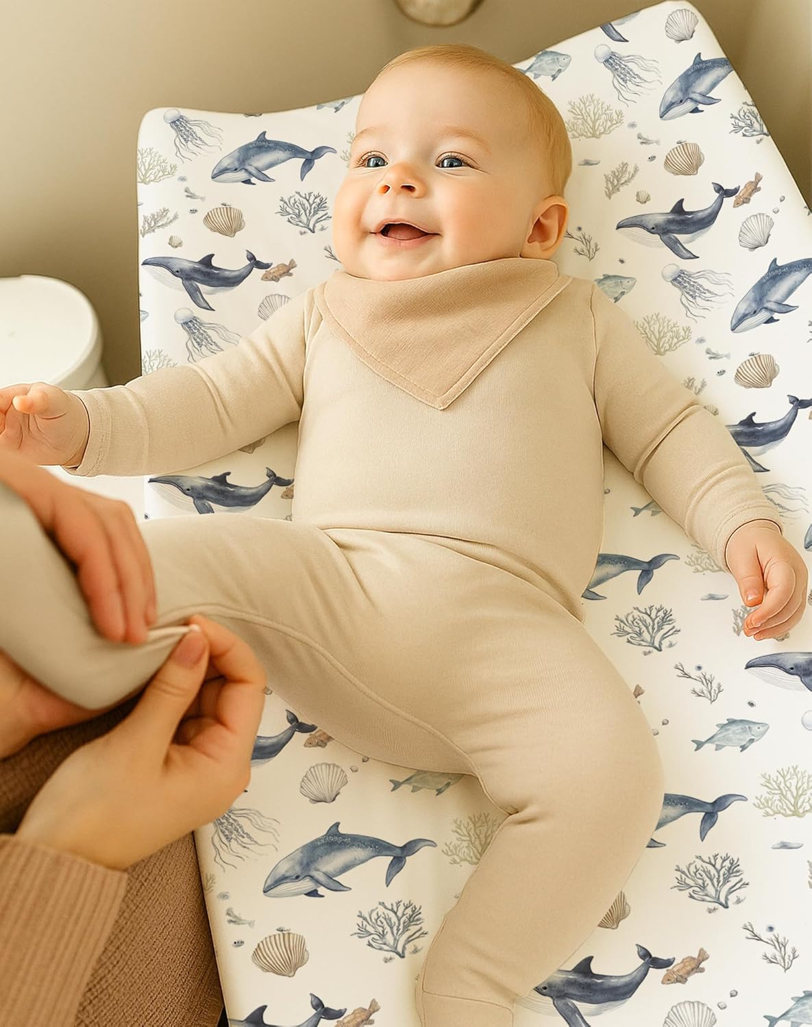 Changing Pad Cover for Baby Boys Girls 2 Pack, Fits Standard 32”×16” Changing Table Pads, Silky Breathable Stretch Knit, Machine Washable (Aquatic Adventures)