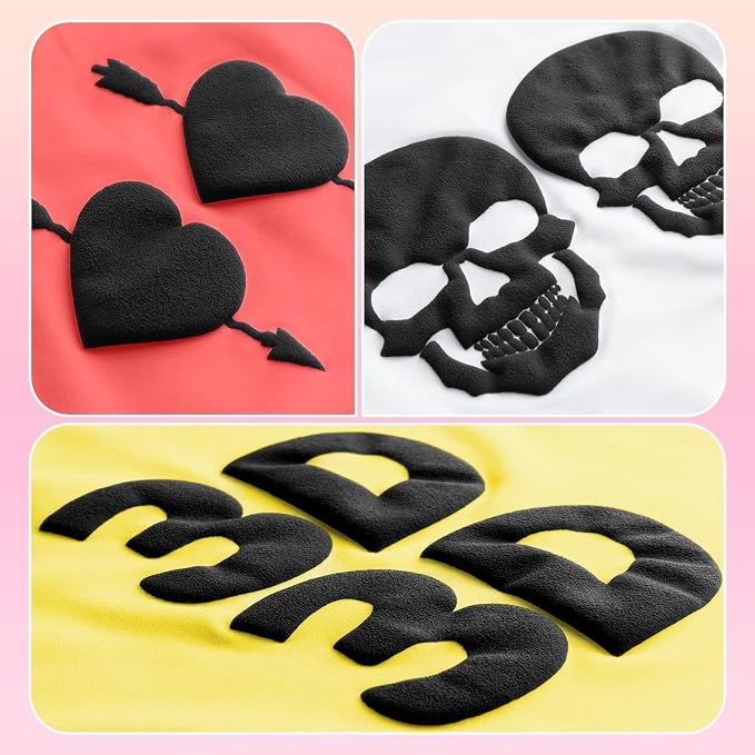 VinylRus Black Puff Vinyl Heat Transfer -12” x 6ft Puffy 3D Iron on Vinyl