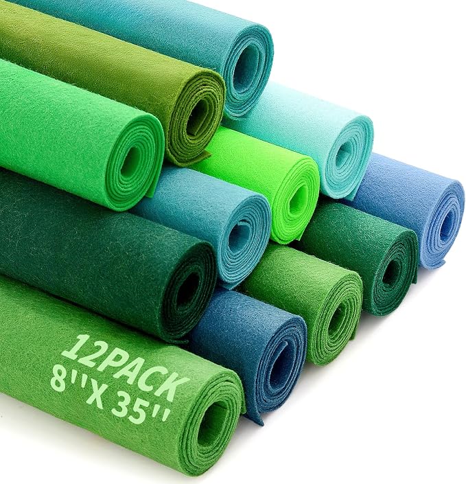 12 Rolls 8"x35" Large Stiff Felt Sheets, 1mm Felt Fabric Sheet