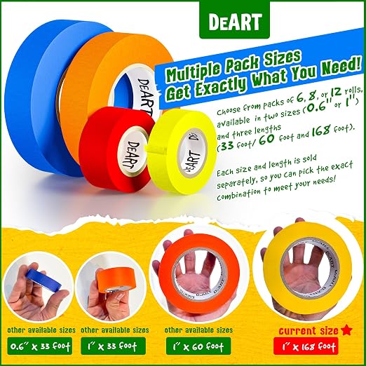 DEART Colored Masking Painters Labeling Tape Masking Tape 1 inch Color Painter