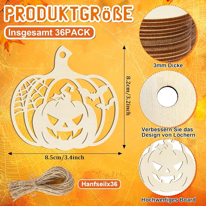 36PCS Wooden Pumpkins Ornaments to Paint Halloween Thanksgiving Decoration
