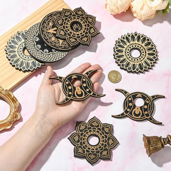 10 pcs 5 Styles Moon Flower Theme Wooden Crystal Display Star Round Lotus
