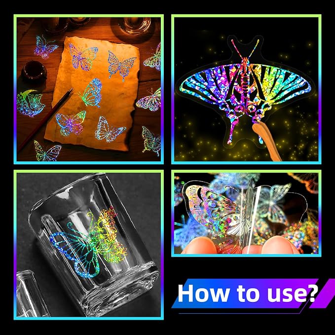 Yoksas 100Pcs Holographic Glitter Butterfly Stickers