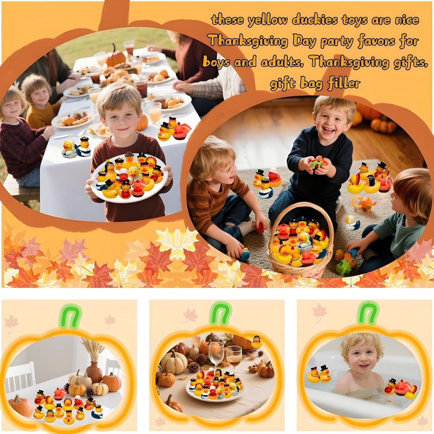 52Pcs Thanksgiving Rubber Ducks in Bulk 2Inches Mini Fall Rubber Duck Cruise Ships Duckies Swimming Pool Decor Gift for Student Thanksgiving Theme Party Favors