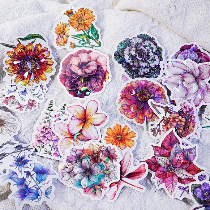100 PCS Glitter Natural Flower Stickers