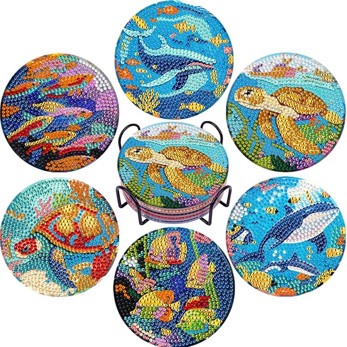 EWJRNSF 6 PCS Ocean Diamond Art Coasters DIY Kit