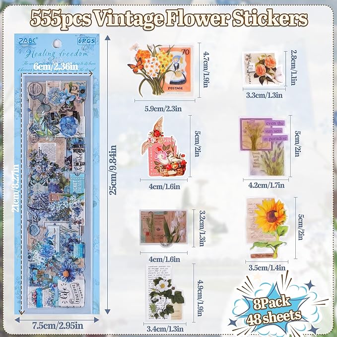 555Pcs Flower Stickers Journal Vintage Scrapbook Floral Plant Sticker | Flower