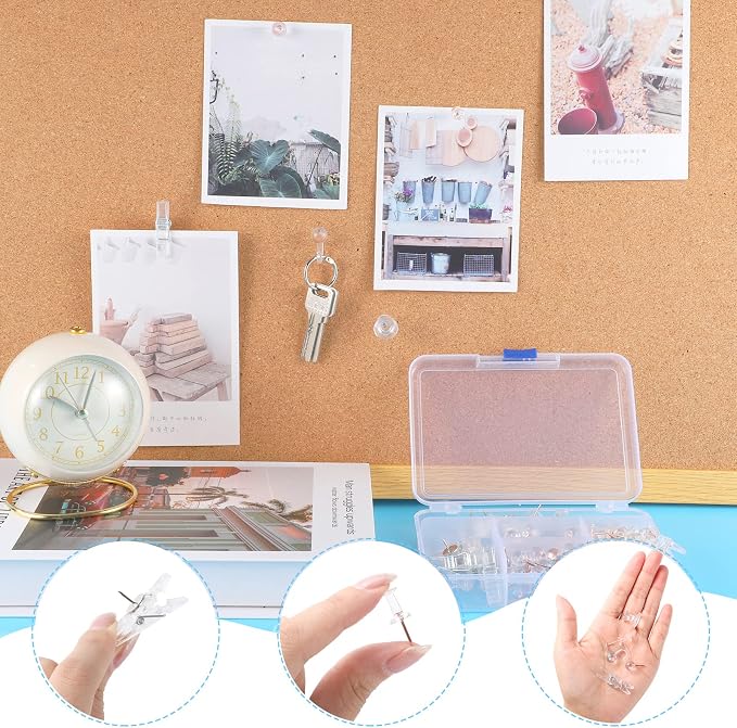 BESARME 200 Pcs Push Pins for Bulletin Board, Thumb Tacks for Cork Board | Clear