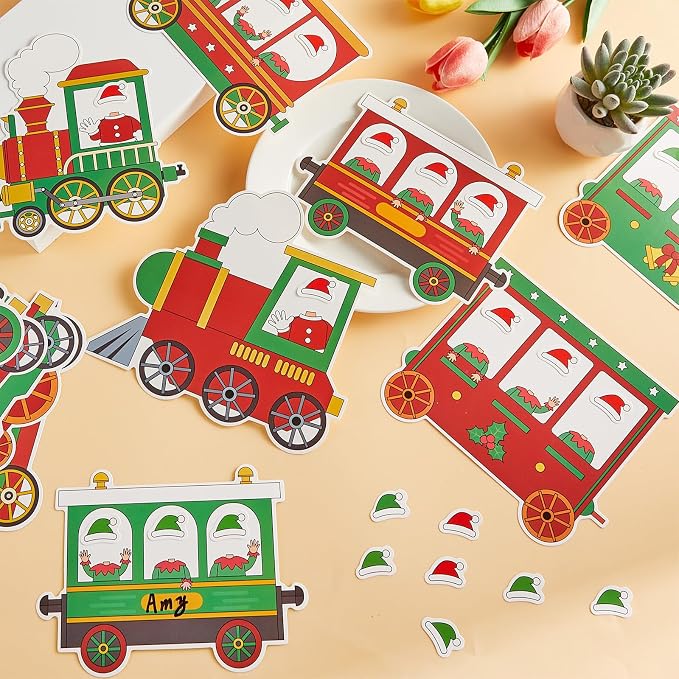60pcs Christmas Theme Cutouts Xmas Trains Bulletin Board Decoration Set