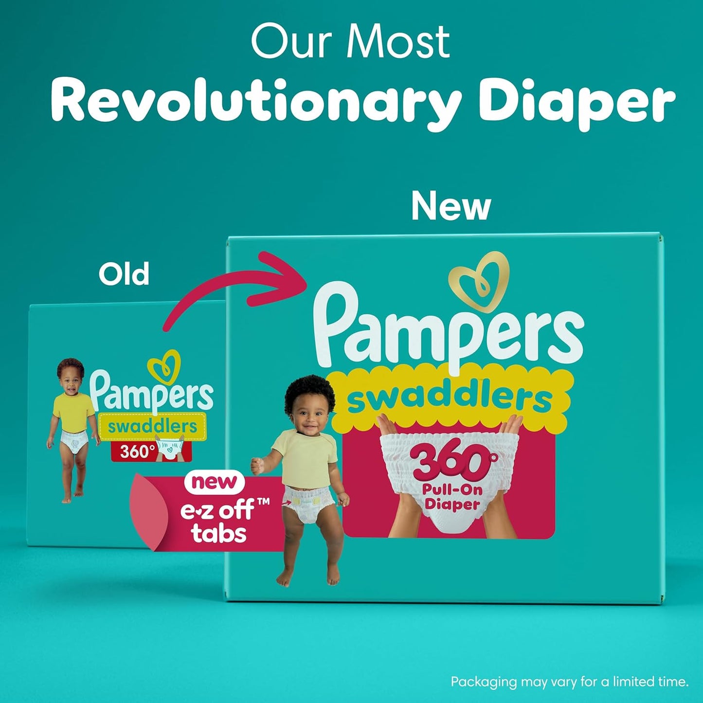 Pampers Diapers - Swaddlers 360° - Size 3, 70 Count, up to 100% Leakproof Comfy Dry Fit, Designed for Easy Changes, Pull On Baby Diaper (Packaging May Vary)