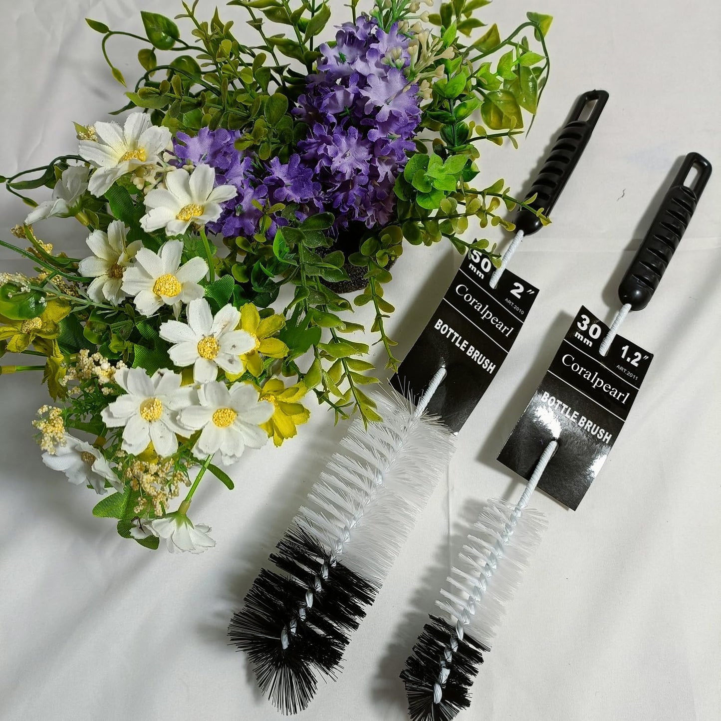 Coralpearl Bottle Brushes Thin Long Handle X 2, Utility Skinny Wire Cleaner Set Big Small, Bendable Flexible for Cleaning Narrow Neck Water, Beer, Wine, Baby Bottles, Pipes, Tubes, Hoses, and Flasks
