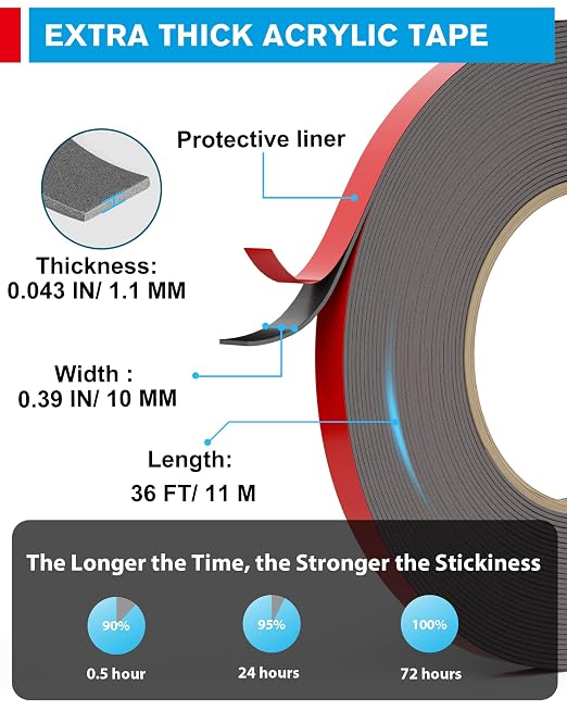 EMITEVER 0.39IN x 36FT Double Sided Tape Heavy Duty Tesa | Waterproof &