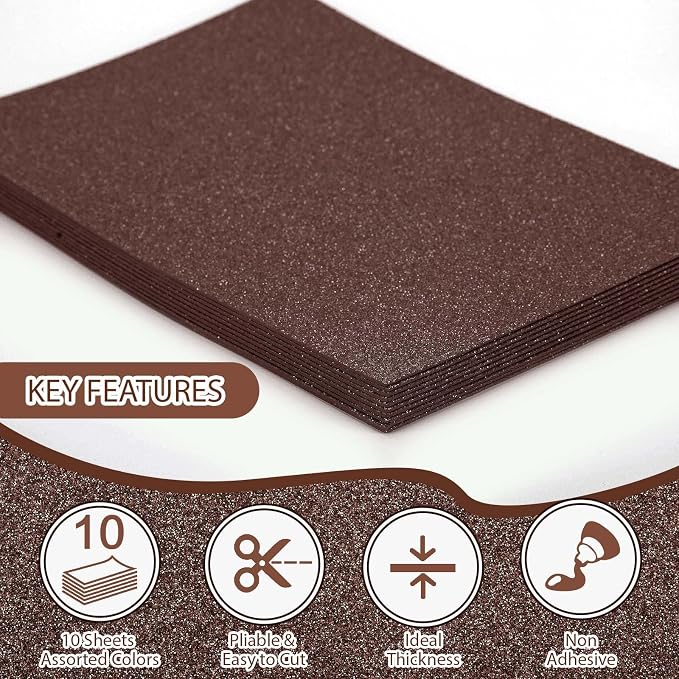 10 Pack Glitter Foam Sheets Craft 8 x 12 inch | Sparkles Foam Paper